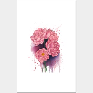 Peonies illustration 1 Posters and Art